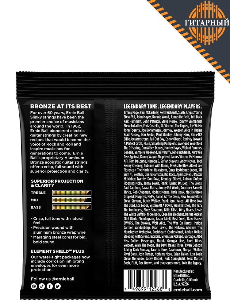 Ernie Ball 2568 AL Bronze 11-52 — Струны акустической гитары (вид сзади)